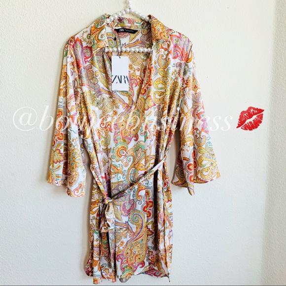 ZARA BNWT Flowy Printed Shirt Dress - Picture 10 of 10